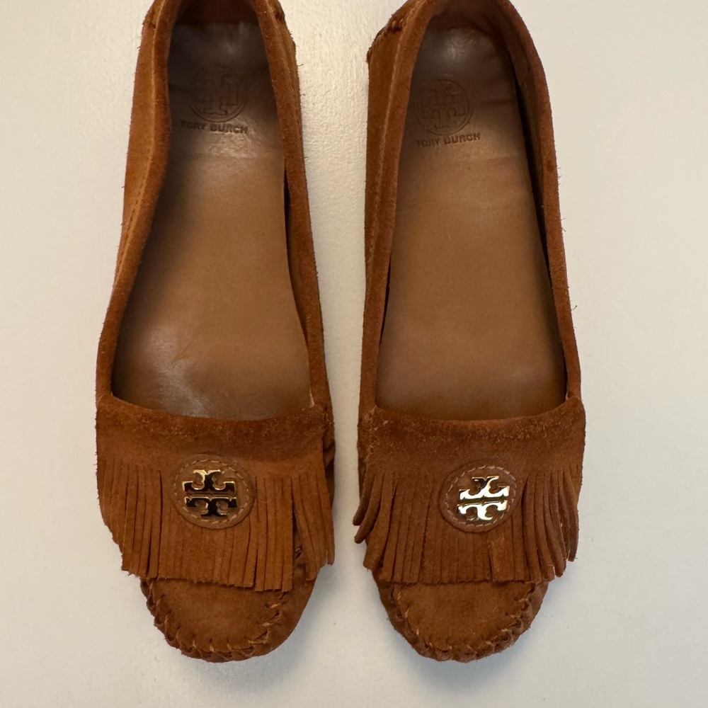 Tory Burch Brown Suede Fringe Moccasins